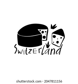 Símbolos dibujados a mano por vectores de Suiza. Ilustración de viaje. Logo de Suiza