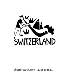 Símbolos dibujados a mano por vectores de Suiza. Ilustración de viaje. Logo de Suiza