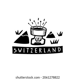 Vektorhandgezeichnete Symbole der Schweiz. Reisegrafik. Schweizer Wahrzeichen