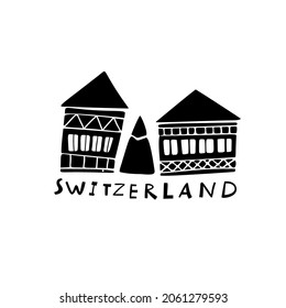 Vektorhandgezeichnete Symbole der Schweiz. Reisegrafik. Schweizer Wahrzeichen