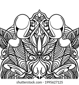 Vector hand drawn symmetrical ornament coloring book page. Decorative ornament in ethnic oriental style. Oriental pattern, vintage decorative elements. Weave design elements. Yoga logos vector.