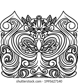 Vector hand drawn symmetrical ornament coloring book page. Decorative ornament in ethnic oriental style. Oriental pattern, vintage decorative elements. Weave design elements. Yoga logos vector.