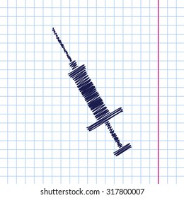 Vector hand drawn syringe icon on copybook 