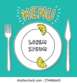 Vector hand drawn tableware. Perfect image for menu design. Easy recolor.
