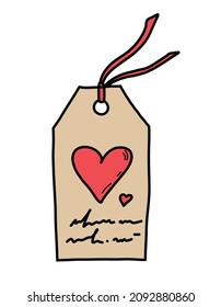 Vektor handgezeichnet Tag für Geschenk mit rotem Herzen. Illustration für valentines Tagesdesign. Etikett aus Vintage-Papier