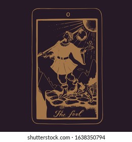 Vector hand drawn Tarot card deck.  Major arcana The fool.  Engraved vintage style