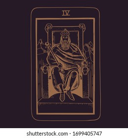 Vector hand drawn Tarot card deck.  Major arcana the Emperor.  Engraved vintage style. Occult, spiritual and alchemy symbolism
