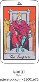 Vector hand drawn Tarot card deck.  Major arcana the Emperor.  Engraved vintage style. Occult, spiritual and alchemy symbolism