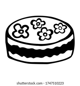 Vector hand drawn tartlet doodle. Sketch style icon. Isolated on white background. Flat design.  Can be used for coloring book or decoration element for cafe and bakery design.
