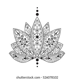 Vector Hand drawn tattoo element Henna Lotus Mehndi. Tattoo beautiful flower