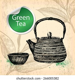 vector hand drawn tea on paint background