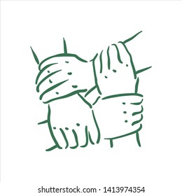 Vector hand drawn team hands illustration on white background