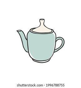 Vector hand drawn teapot icon. Isolated cartoon  illustration on a white background. 