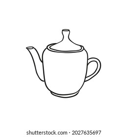 Icono de tetera dibujada a mano por vectores. Ilustración de contorno aislada en un fondo blanco. 