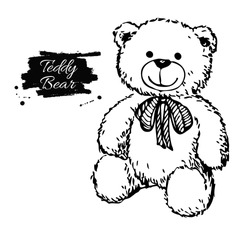 Vector Hand Drawn Teddy Bear Illustration. Gift Toy For Valentine's Day, Birthday, Christmas, Holiday.