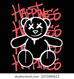vector hand drawn Teddy bear happiness designs for streetwear illustration