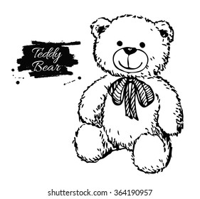 Vector hand drawn teddy bear illustration  Gift toy for Valentine's day  birthday  Christmas  holiday 