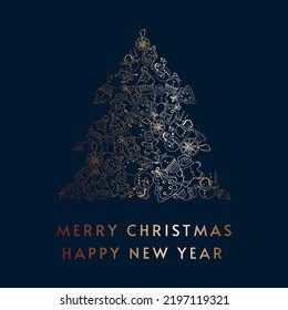 Vector hand drawn template. Christmas, winter doodle elements. Festive holiday design for background, print, textile, gift bags, fabrics, wrapping paper, for corporate or personal cards.