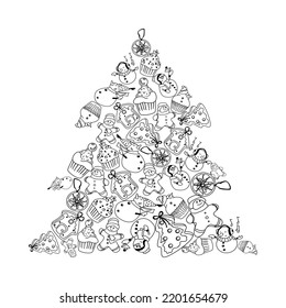 Vector hand drawn template. Christmas, winter doodle elements. Festive holiday design for background, textile, print, fabrics, gift bags, wrapping paper.