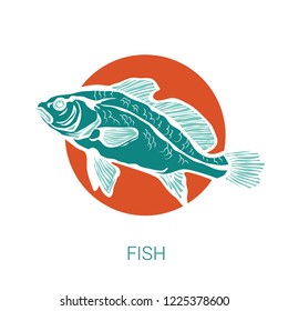 Vector hand drawn template with a fish