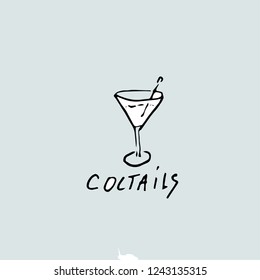 Vector hand drawn template, and inscription cocktails