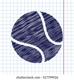 Vector hand drawn tennis ball icon on copybook 