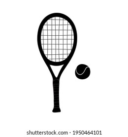 Vector hand drawn tennis racket and ball silhouette isolated on white background