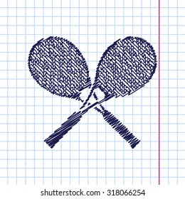 Vector hand drawn tennis rackets icon on copybook 
