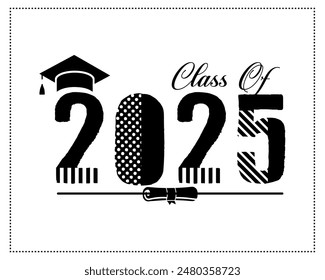 Vector Hand drawn text for class of 2025 graduation badge.