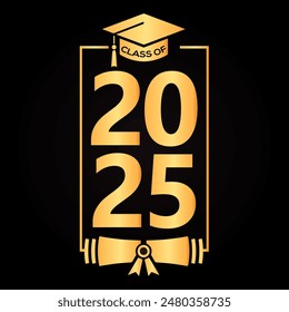 Vector Hand drawn text for class of 2025 graduation badge.