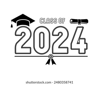 Vector Hand drawn text for class of 2025 graduation badge.