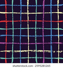 Vector hand drawn textured checkered pattern. chalc charcoal Plaid geometrical texture. Crossing lines. Abstract cute grunge pattern ideal for fabric. Bright colors