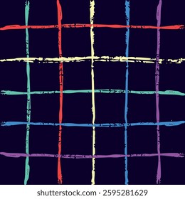 Vector hand drawn textured checkered pattern. chalc charcoal Plaid geometrical texture. Crossing lines. Abstract cute grunge pattern ideal for fabric. Bright colors.