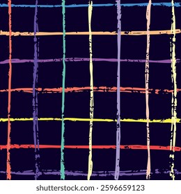 Vector hand drawn textured checkered pattern. chalc charcoal Plaid geometrical texture. Crossing lines. Abstract cute grunge pattern ideal for fabric. Bright colors