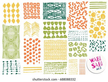 Vector hand drawn textures. Hipster grunge drawings. Stripes, brushes, spots, blots, dots, triangles, waves and grids. Japanese brushstrokes. Boho prints. 