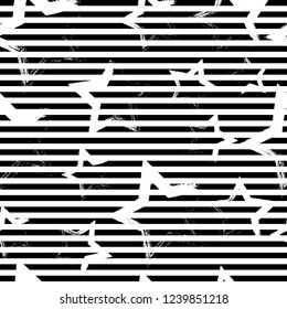 Vector hand drawn textures, pattern. Seamless, pattern, vector design elements.Ornament whith black white stripes and white stars.