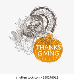 Vector hand drawn Thanksgiving illustration. 