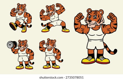 Vector Hand Drawn Tiger Muscle Character Set