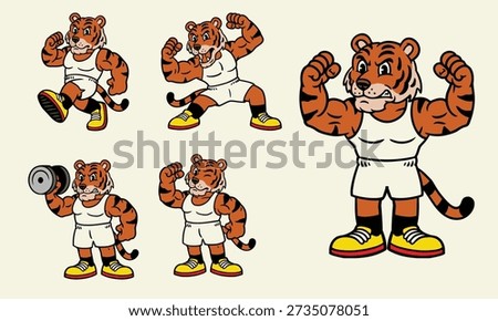 Vector Hand Drawn Tiger Muscle Character Set
