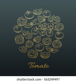 Vector hand drawn tomato icon. Golden design.