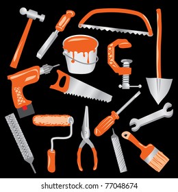 vector hand drawn tools in gray and orange color