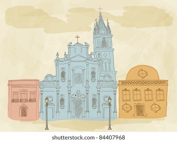 Vector hand drawn town