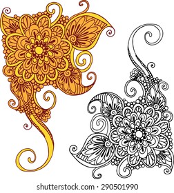 Vector hand drawn and traced floral doodle ornaments. Abstract flower drawings