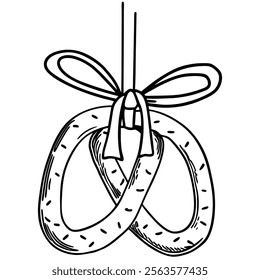 Vector hand drawn traditional German pretzel bread. . Vector illustration