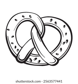 Vector hand drawn traditional German pretzel bread. . Vector illustration