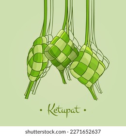 Vector hand drawn traditional ketupat illustration 