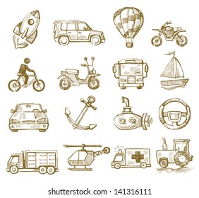 Vector Hand Drawn Transport Icons Set On White