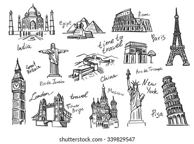 vector hand drawn travel icon sketch doodle