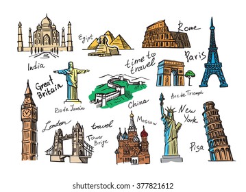 vector hand drawn travel icon sketch doodle