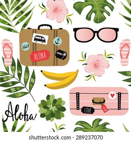 Vector hand drawn travel seamless pattern.
